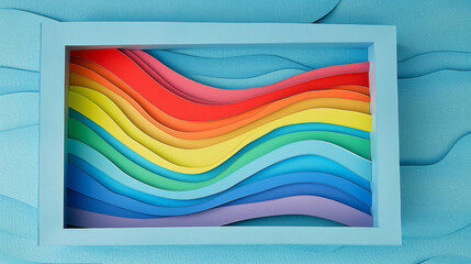Naklejka premium Papercut design of a rainbow border frame on blue background