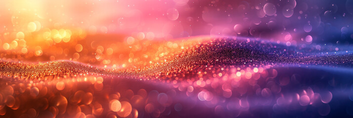 background of abstract glitter lights. purple, gold and black banner