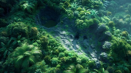 Obraz premium Footprint in a rainforest, close-up, vibrant colors and lush greenery, highly detailed illustration