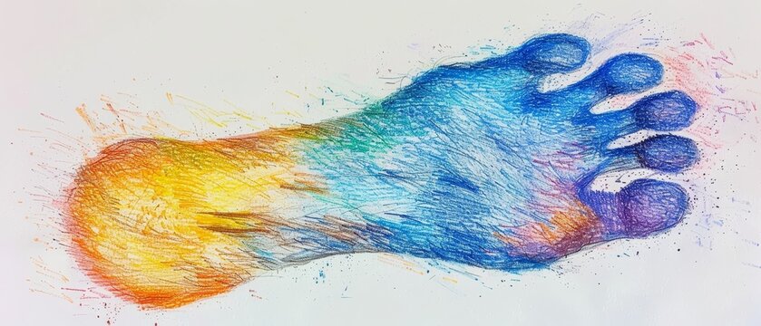 Pastel drawing of a footprint, close-up, soft hues and gentle lines, evoking a serene and calm feeling