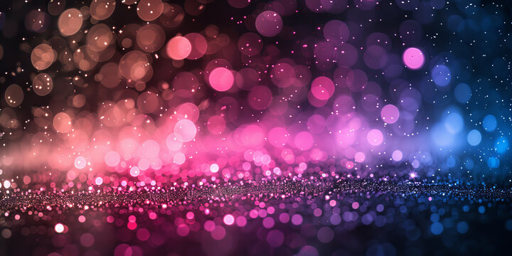 background of abstract glitter lights. purple, gold and black banner