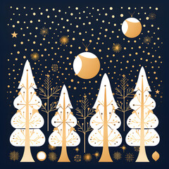 Elegant White Christmas Trees on Navy Background