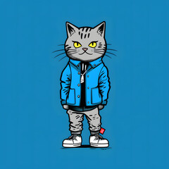 Cool Cat in Blue Hoodie with Glasses