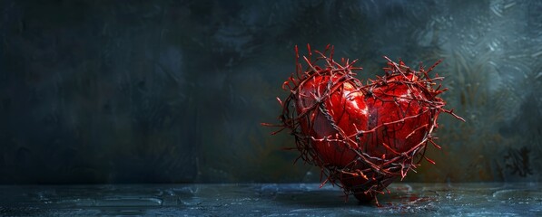 A broken red heart on a dark blue background.