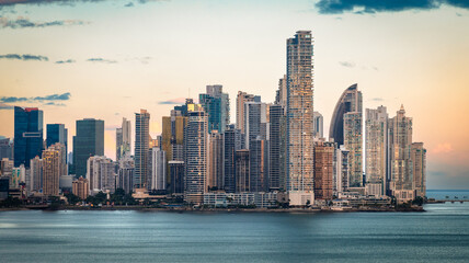 Panama City modern skyline and ocean