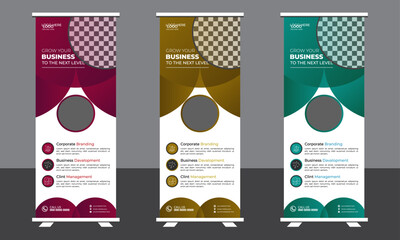 Rull up banner design for company branding corporate advertisement pull up ractangale background vactor illustration as well identity print display banner restaurant with 3 color design .  