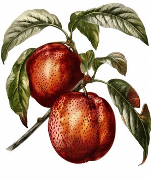 3D Illustrate of Velvet Apple (Mabolo): A round, velvety-skinned fruit with a sweet, custard-like flesh.isolated on transparent background, old botanical illustration