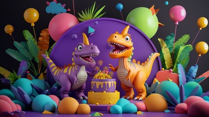 Dinosaur Birthday with Cake