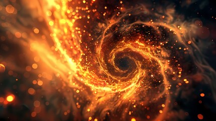 A scene of a particle fire whirl, with a background of particles of matter and energy