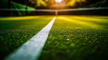 Close-Up of Freshly Cut Grass Tennis Court