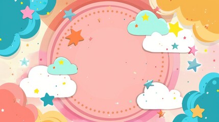 Birthday Wishes with Circular Border Four Stars and Name in Cloud Shape