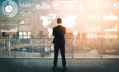 Big Data Technology for Business Finance Analytic Concept. Modern interface shows massive...