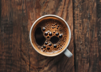 cup of coffee on wooden table