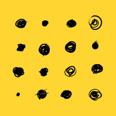 Fototapeta premium Collection black shapes dots and drops. Set of hand drawn doodle circles in a grunge style. Scribble doodle circle and point. Vector illustration for bullet journal.