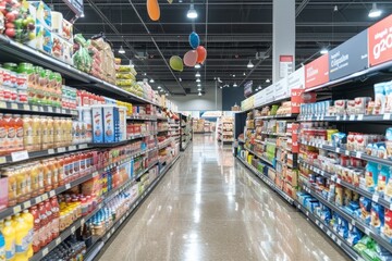 Fototapeta premium Supermarket or Grocery with product on shelf. retail store