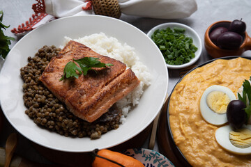 Lentils stew with fried fish and white rice monday meal