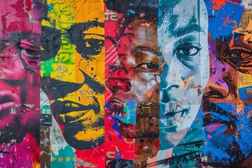 Vibrant Collage of African Faces with Colorful Abstract Background