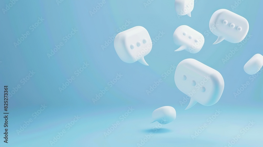 Wall mural Abstract 3d white speech bubbles floating on blue background - communication concept