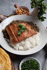 Lentils stew with fried fish and white rice monday meal