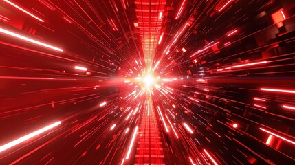 Futuristic red cyber network tunnel with vanishing point - digital background