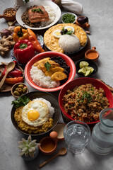 Buffet table full of lunch assorted dishes Peru Peruvian food