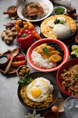 Buffet table full of lunch assorted dishes Peru Peruvian food