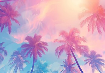 Serene Palm Trees Against a Pastel Pink and Blue Sky