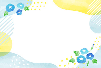 朝顔のある夏の水彩風な おしゃれな 手描き曲線 フレーム	
