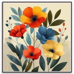 minimalist flowers, one color, poster format, white background
