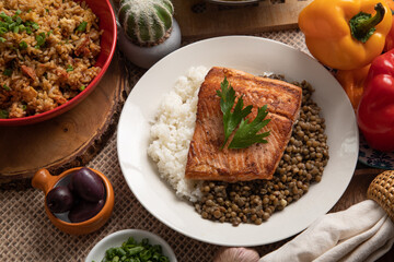 Lentils stew with fried fish and white rice monday meal