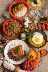 Buffet table full of lunch assorted dishes Peru Peruvian food