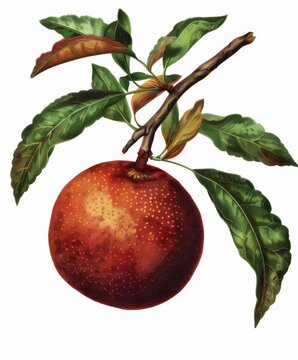 3D Illustrate of Velvet Apple (Mabolo): A round, velvety-skinned fruit with a sweet, custard-like flesh.isolated on transparent background, old botanical illustration