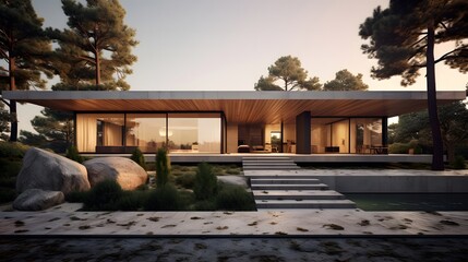 Modern House with Pool - Contemporary Architecture Illustration
