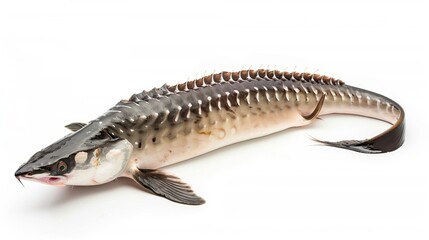 Fototapeta premium Fresh sturgeon fish isolated on white. Generative Ai