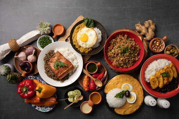 Buffet table full of lunch assorted dishes Peru Peruvian food