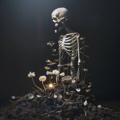 Spirit's Revival. Light on a Human Skeleton