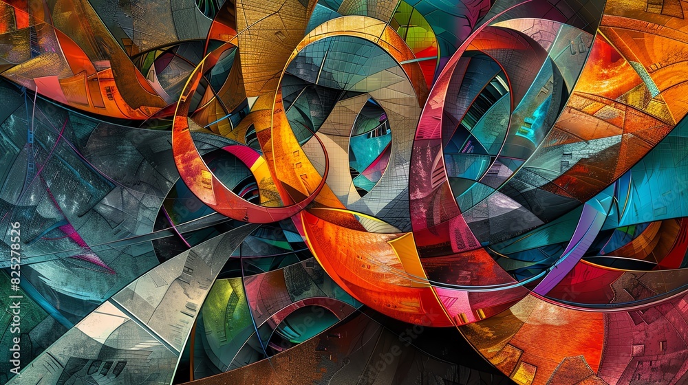 Poster vibrant abstract digital artwork with colorful swirling patterns, creating a dynamic and modern visu