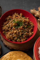 Chaufa Chineses style fried rice Buffet table full of lunch assorted dishes Peru Peruvian food