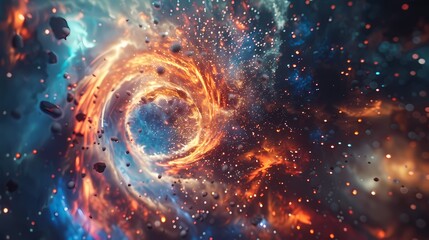 Fototapeta premium A scene of a particle hurricane, with a background of particles of matter and energy