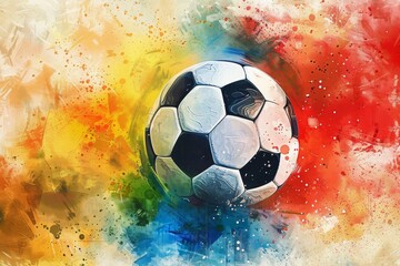 Colorful artistic soccer ball with paint splashes