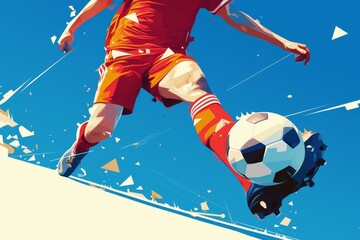 Dynamic football kick with abstract geometric shapes