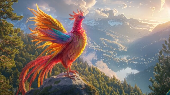 A fantasy phoenix bird with heaven background