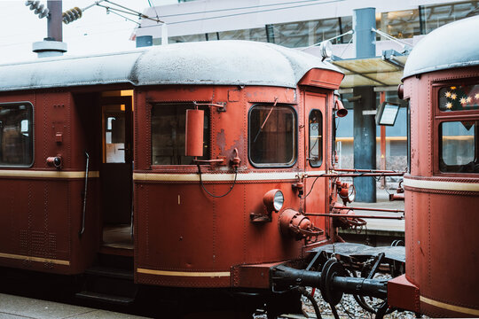 Old vintage train on the platform