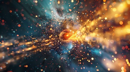 Fototapeta premium A scene of a particle jet, with a background of particles of matter and energy