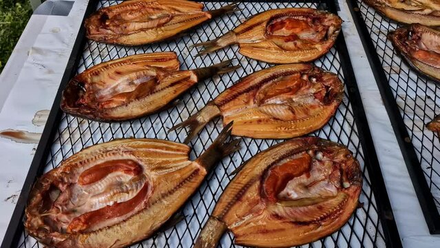 Smoked Vimba on Grill - Traditional Outdoor Cooking at a Street Food Market