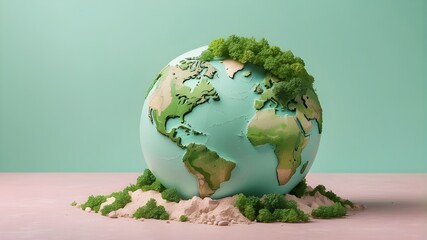 green earth with a background of pastel hues. Concept of a green, eco-friendly, and environment; simple scenario