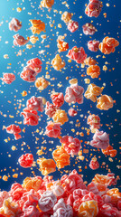  candy flying in the air against a plain light background