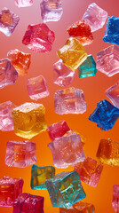  candy flying in the air against a plain light background