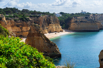 Marina Beach (Praia da Marinha) in Lagos, Algarve, Portugal. Algarve beaches are a touristic paradise. Sunny day.