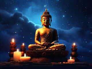 Beautiful sky buddha statue, Vesak day celebration - Generative Ai